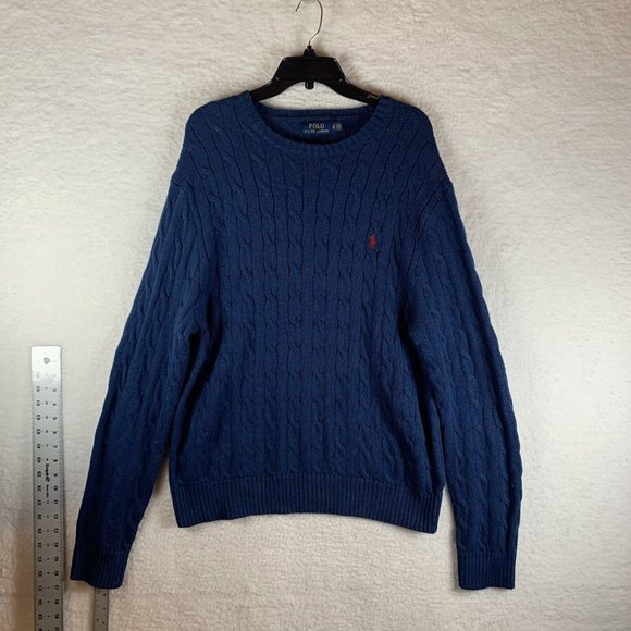 Polo Ralph Lauren Sweater Mens XL Blue Cable Knit Long Sleeve Crew Pullover 7283